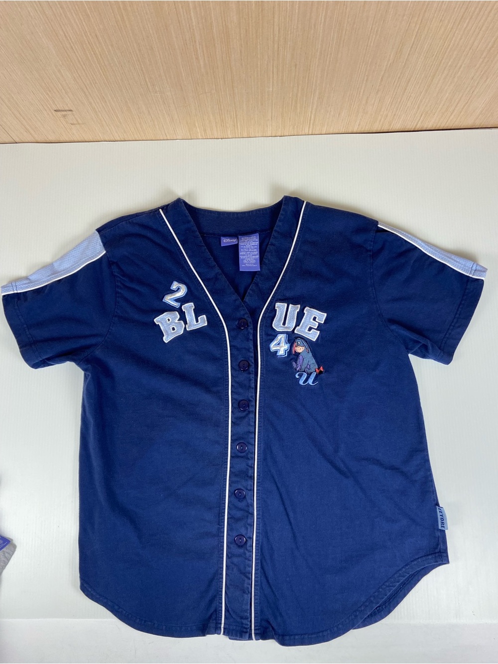 Disney Eeyore “2 Blue 4 U” Baseball Jersey Navy XL Y2K